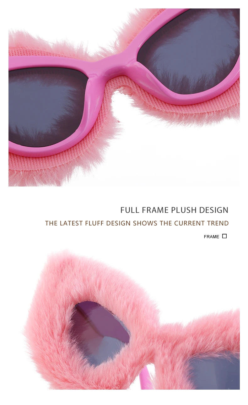 Cat Eye Sunglasses Women Punk Soft Fur Velvet Ladies Sun Glasses 2024 Luxury Brand Trendy Shades Eyewear Oculos De Sol Feminino