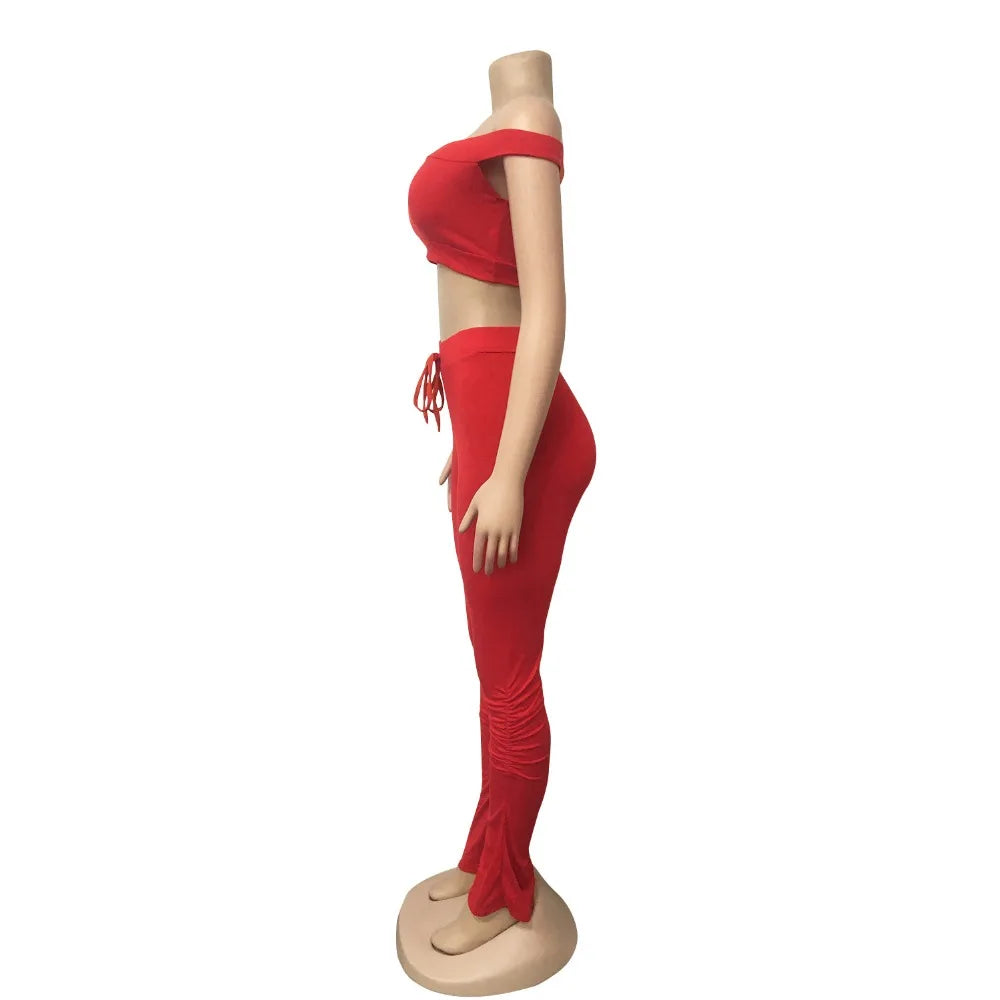 Two Piece Set for Women Two Piece Outfits Stacked Pants 2 Pieces Sets Women Crop Top Pants Stacked Leggings Outfits for Female