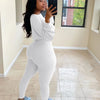 Letter Printed Embroidery Women Two Piece Ribbed Tracksuits Fall Spring Long Sleeve Sweatshirt and Skinny Pants Set