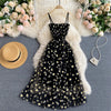 YuooMuoo Koreanische Mode Gänseblümchen Blumendruck Mesh Partykleid Sommer Zweilagiges Spaghettiträger Urlaub Midi Kleid Strandkleid