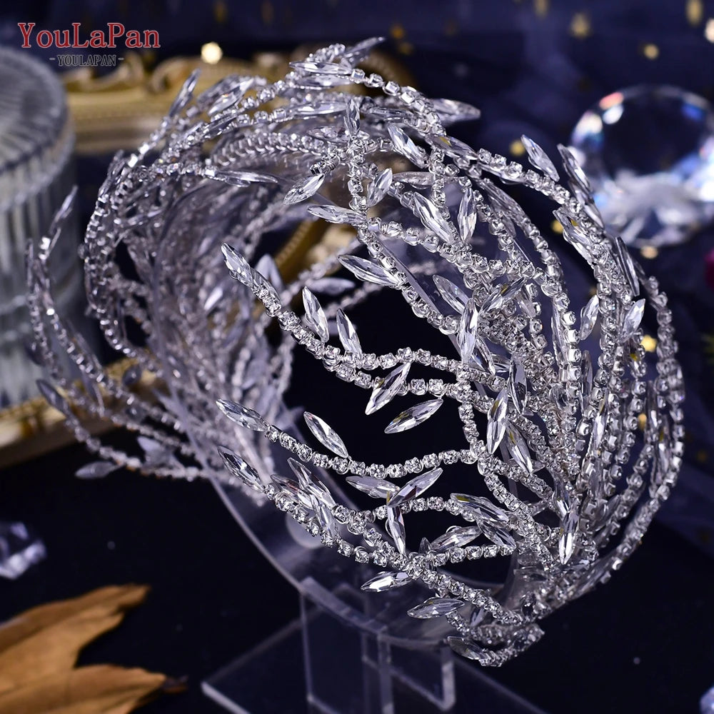 YouLaPan Luxury Bridal Hair Tiara Rhinestone Headband Handmade Wedding Hair Accessories Women Headdress Pageant Headpiece HP398