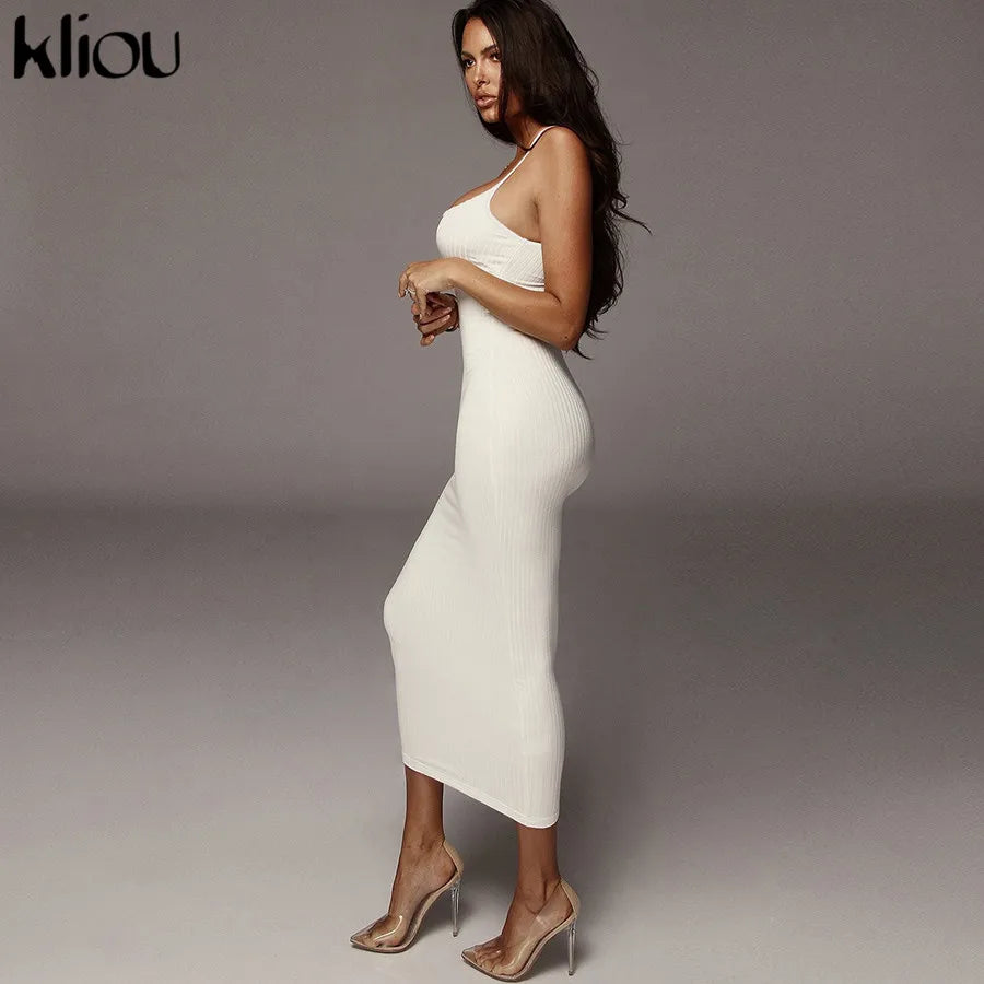 Kliou Trägerloser rückenfreier sexy Bodycon-Midikleid Neu Damen High Waist gestreifte Kleider Eleganz Mode Partykleidung