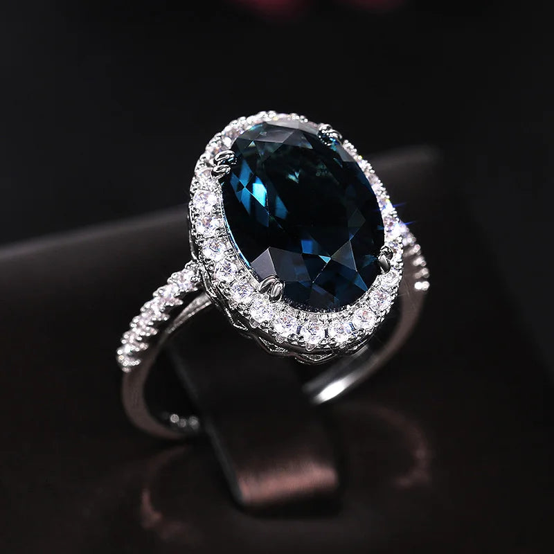 Huitan Charming Blue CZ Women Rings Wedding Party Accessories Bling Bling Graceful Bridal Eternity Ring Trendy Jewelry Wholesale