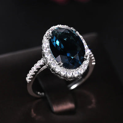 Huitan Charming Blue CZ Women Rings Wedding Party Accessories Bling Bling Graceful Bridal Eternity Ring Trendy Jewelry Wholesale