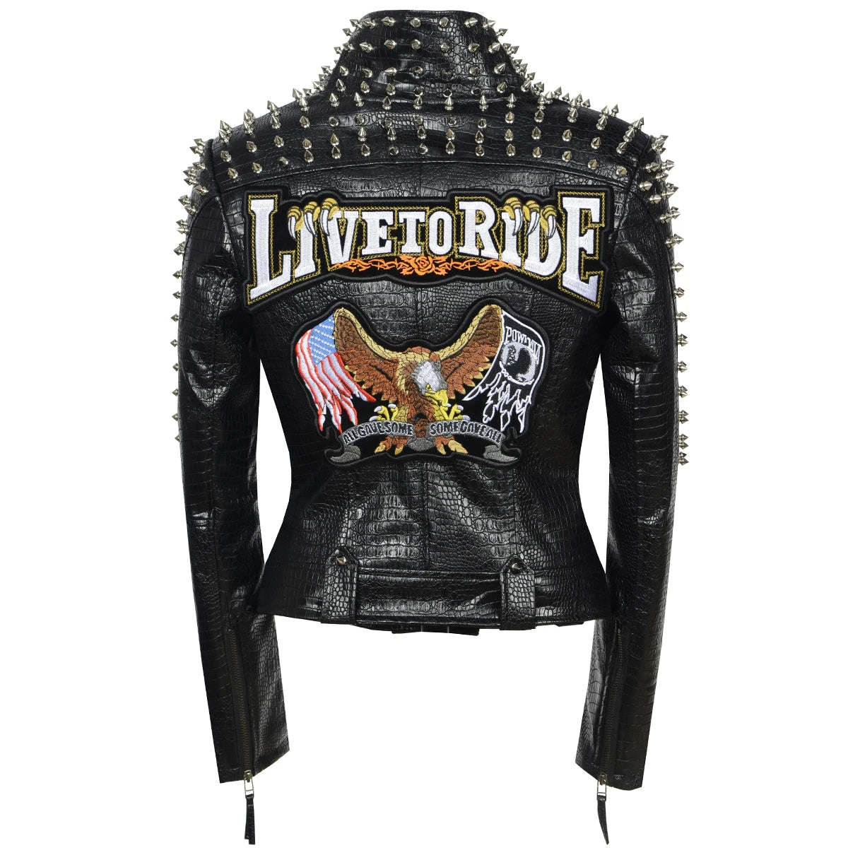 SX Occident Fashion women Club hot style Stud slim fit jacket shoulder rivets zip stitching short PU leather rock coat
