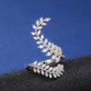 Huitan Graceful Leaves Both End of Open Ring Silver Color Cocktail Party Rings Shine Crystal Zircon Fashion Women Jewelry