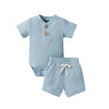 2Pcs Unisex Baby Summer Outfits Suit Solid Color Ribbed Casual Short Sleeves Romper+Elastic Waist Shorts for Toddler Infant
