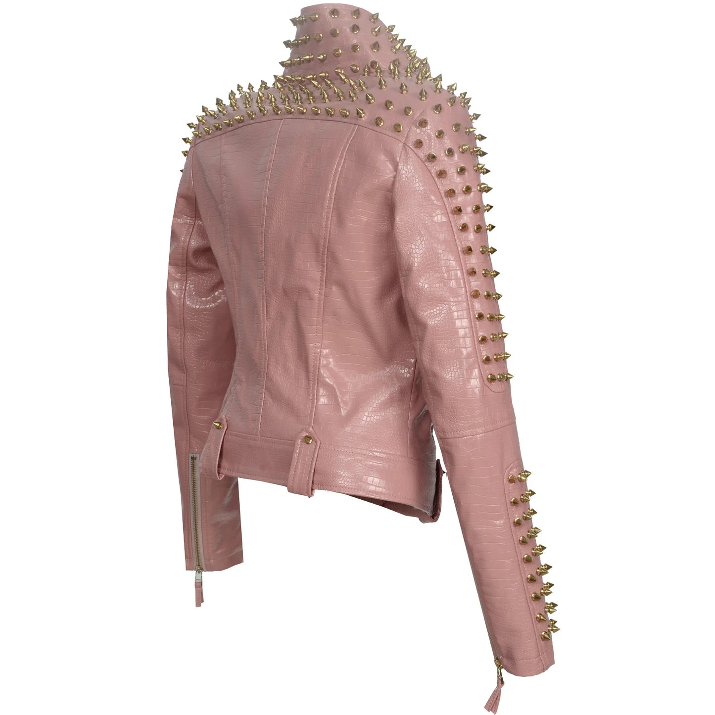 SX Occident Fashion women Club hot style Stud slim fit jacket shoulder rivets zip stitching short PU leather rock coat