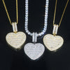 Auf Lager Iced Out Bling Damen Schmuck 5A Weißer Zirkonia Herzanhänger Halskette Mit Tennis Box Chain