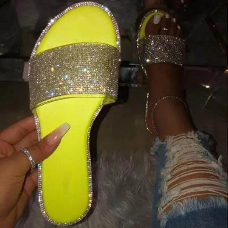 Glitter Slippers Women Summer Sandals 2023 Fashion Bling Female Candy Color Flip Flops Beach Diamond Flat Shoes Outdoor Sandals