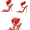 Sommer 12CM Gladiator High-Heel Sandalen für Damen Mode Spitze Offene Zehen Schnür-Stiletto Damen Riemchen-Hochzeitsschuhe Schwarz Rot