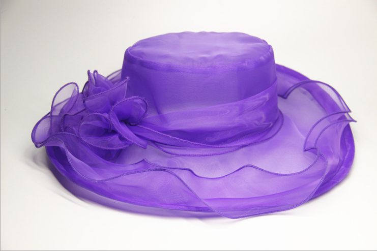 2021 Elegante Damenhüte mit breiter Krempe Sonnenhüte Kirche Hochzeits Derby Party Strand Blumen Mehrlagiger Organza Hut