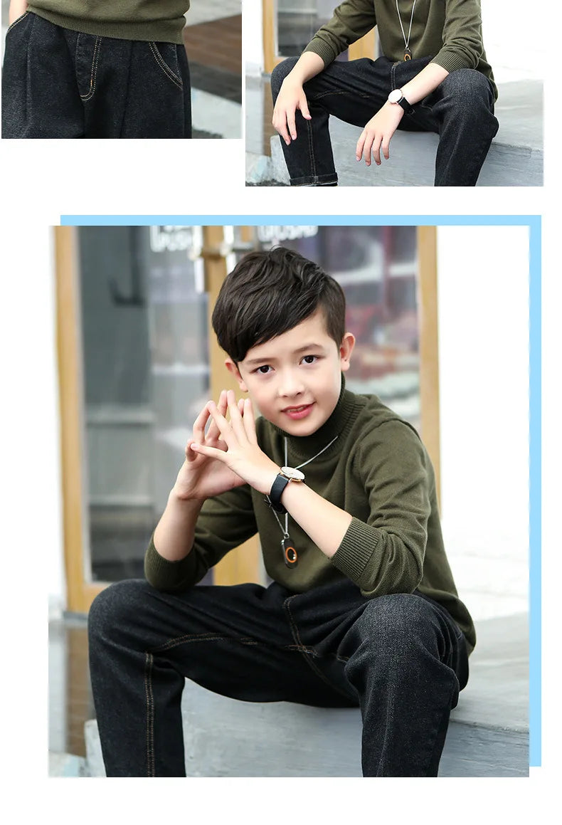 boys Plus velvet Warm turtleneck sweater Pullovers plush inside Thicken sweaters girls Winter Autumn Knitted Loose jacket 2-10Y
