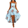 Women Holiday Floral Print Long Dresses Summer Spaghetti Strap Beach Swing Party A Line Dress Sexy Backless Irregular Dress Robe