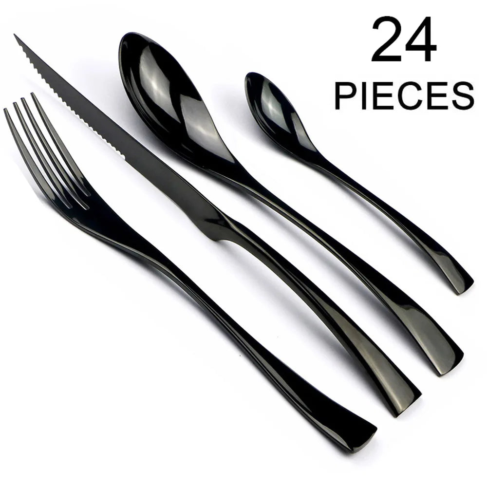 24-teiliges Edelstahl-Besteckset, Esslöffel Gabel Messer Besteckset Tafelbesteckset für 4 oder 6 Personen