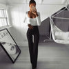 Womens Solid Color High Waist Flare Pants Ladies Trousers Bell Bottom Long Pants Black/White/Blue/Khaki/Burgundy