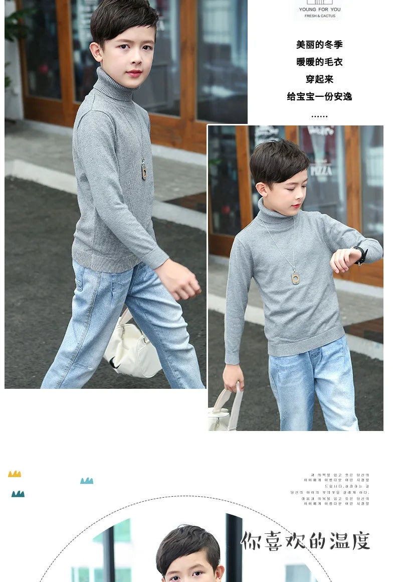 boys Plus velvet Warm turtleneck sweater Pullovers plush inside Thicken sweaters girls Winter Autumn Knitted Loose jacket 2-10Y