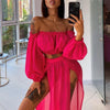 NEU Damen Strand 2-teilige Bikini-Überwürfe Badeanzug schulterfreies Oberteil + hoch tailliertes Kleid Sexy Damen Schwimm-Überzug Badeanzug