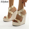 Eilyken Super High Peep Toe Gladiatoren-Wedges Sandalen Damen Bedeckte Ferse Plateau Mode Sommerschuhe Größe 35-42