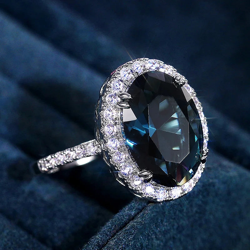 Huitan Charming Blue CZ Women Rings Wedding Party Accessories Bling Bling Graceful Bridal Eternity Ring Trendy Jewelry Wholesale