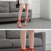 Sommer 12CM Gladiator High-Heel Sandalen für Damen Mode Spitze Offene Zehen Schnür-Stiletto Damen Riemchen-Hochzeitsschuhe Schwarz Rot