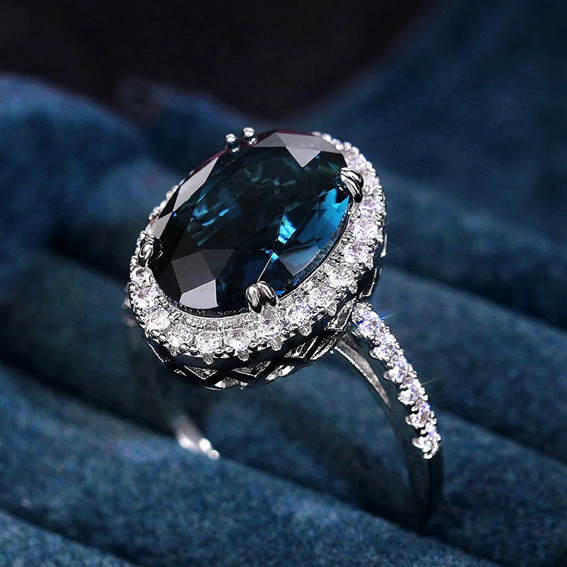Huitan Charming Blue CZ Women Rings Wedding Party Accessories Bling Bling Graceful Bridal Eternity Ring Trendy Jewelry Wholesale