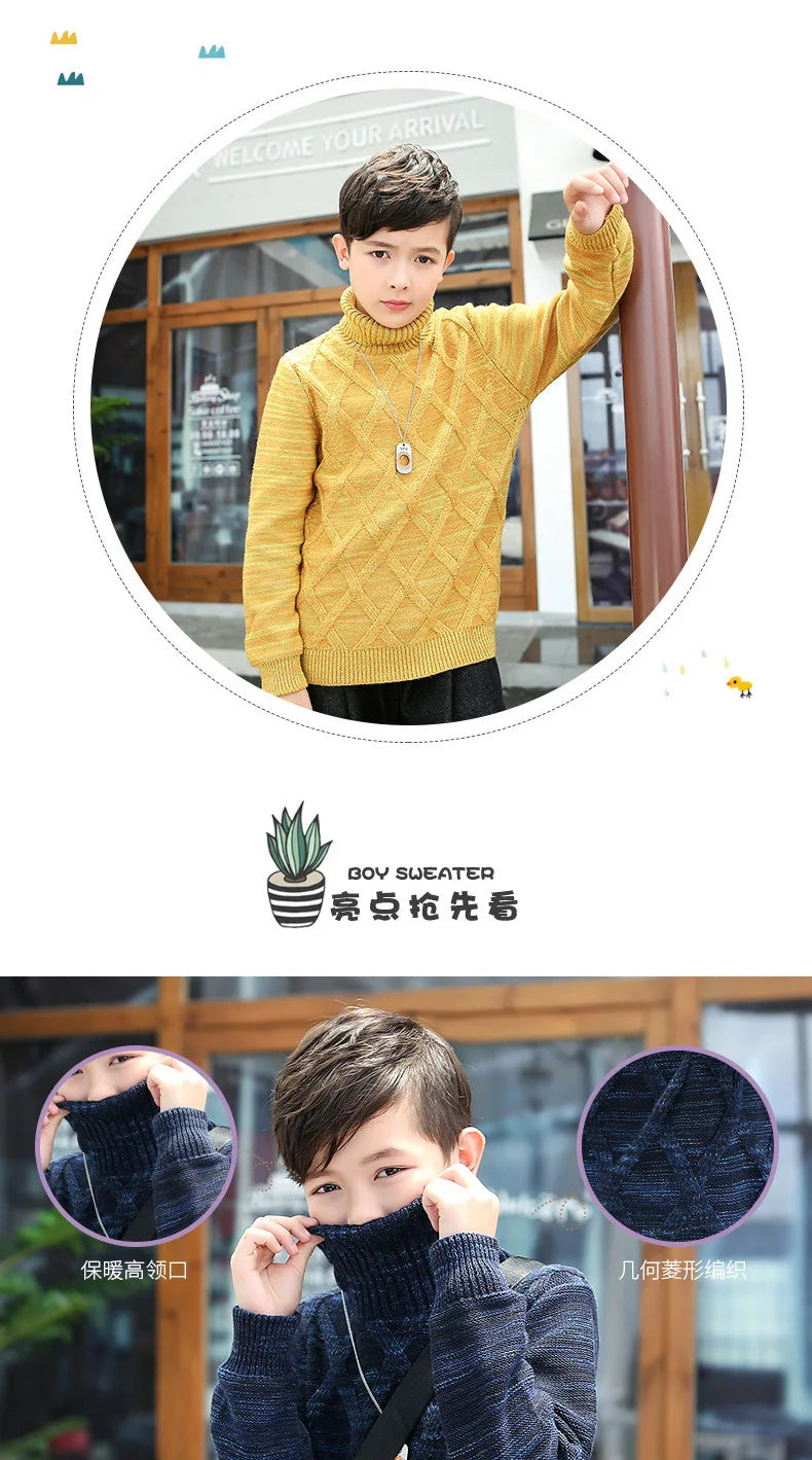 boys Plus velvet Warm turtleneck sweater Pullovers plush inside Thicken sweaters girls Winter Autumn Knitted Loose jacket 2-10Y