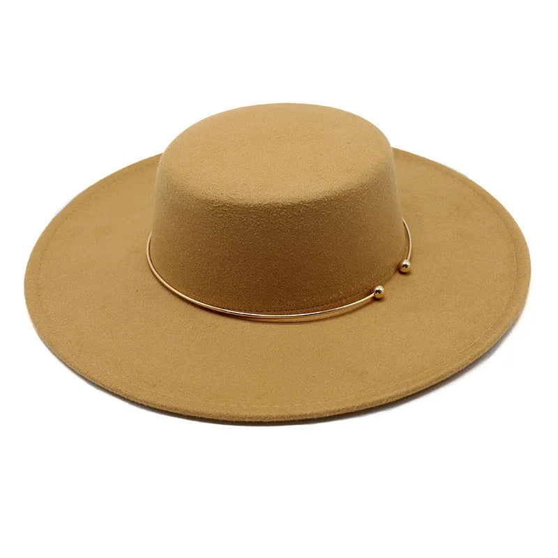 French Style 10CM Wide Brim Derby Top Hat Socialite Wind Hepburn Wind Wool Felt Fedoras Hat Elegant Wedding Dress Hat