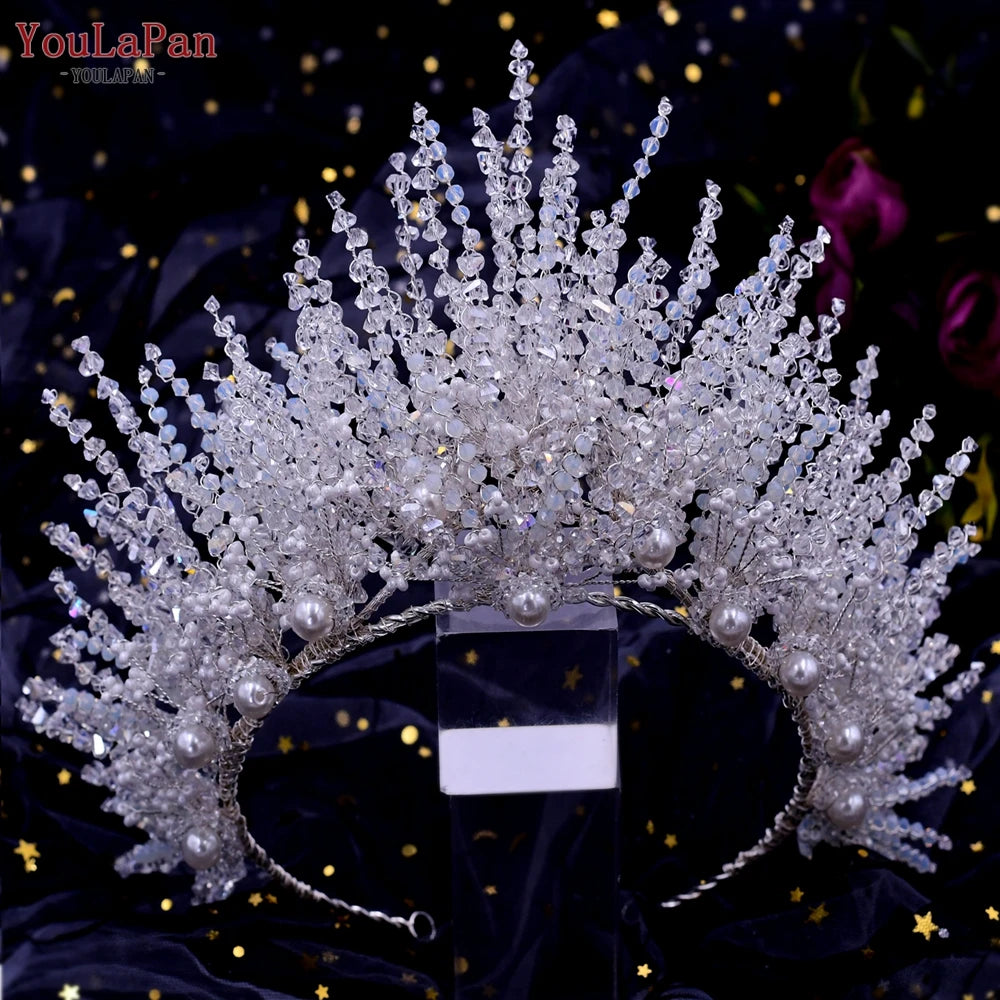 YouLaPan Luxury Bridal Hair Tiara Rhinestone Headband Handmade Wedding Hair Accessories Women Headdress Pageant Headpiece HP398