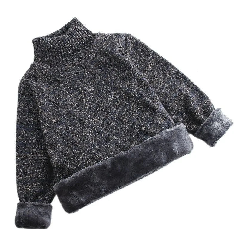 boys Plus velvet Warm turtleneck sweater Pullovers plush inside Thicken sweaters girls Winter Autumn Knitted Loose jacket 2-10Y
