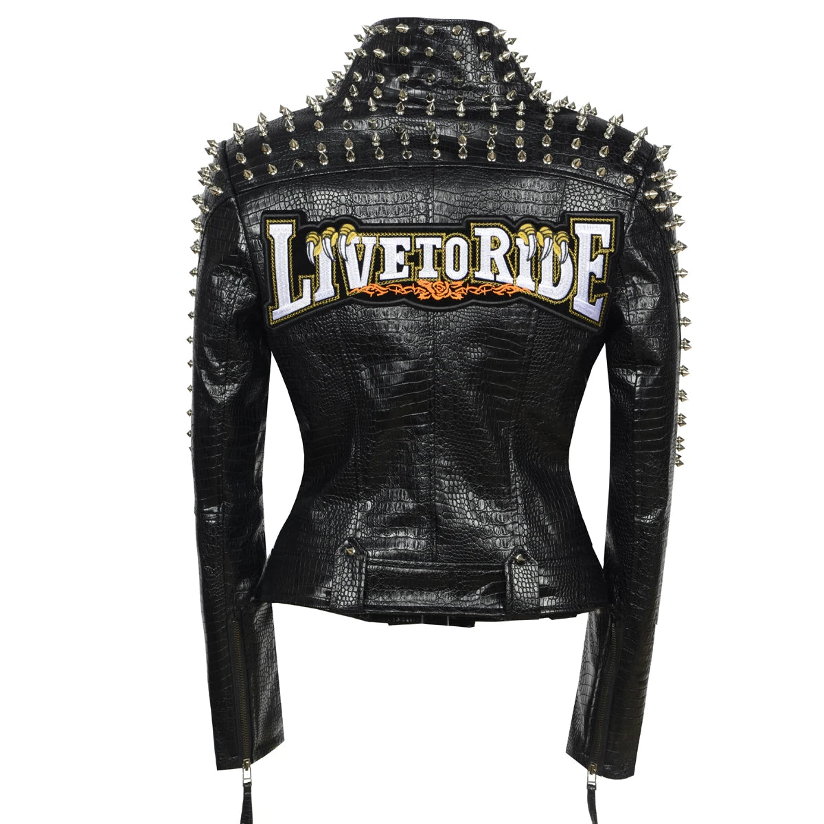SX Occident Fashion women Club hot style Stud slim fit jacket shoulder rivets zip stitching short PU leather rock coat