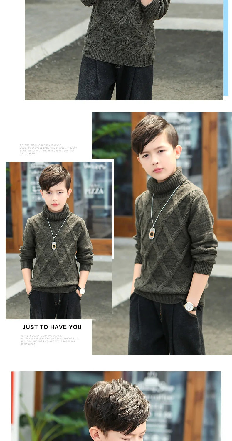 boys Plus velvet Warm turtleneck sweater Pullovers plush inside Thicken sweaters girls Winter Autumn Knitted Loose jacket 2-10Y
