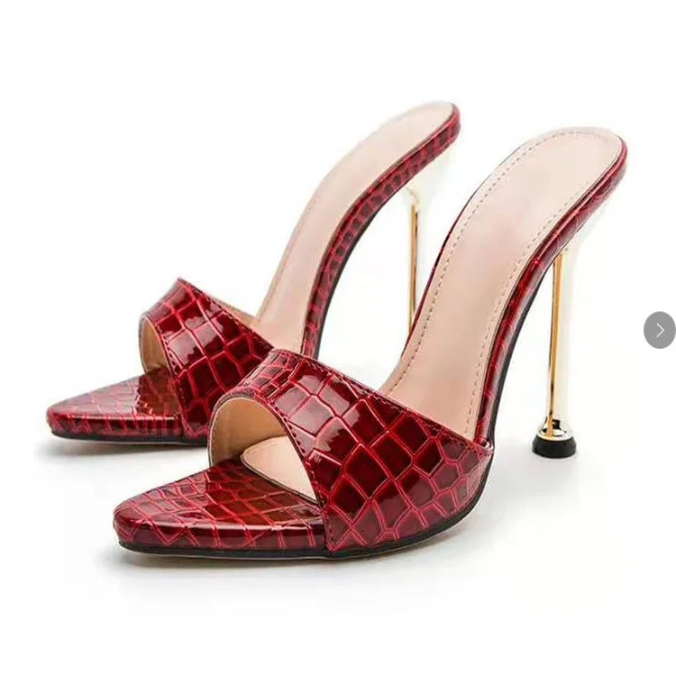 Damen Slipper Schlangenmuster Riemchen High Heels Slipper Sandalen Spitz zulaufende Zehen Slides Pumps Schuhe für Damen Frauen Sommer