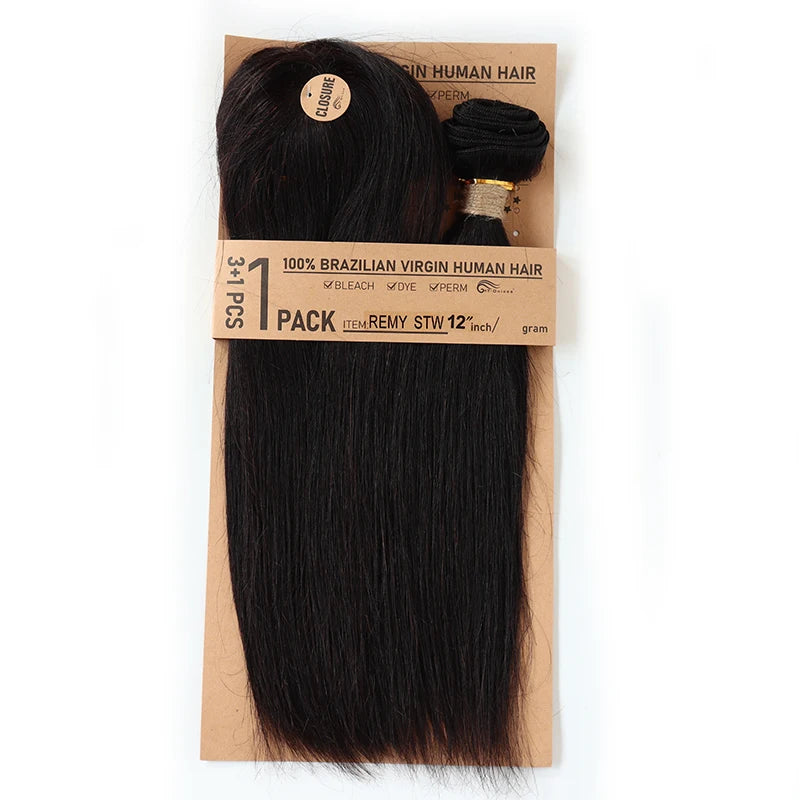 Lockiges Echthaar-Bundles mit Closure, kurzes indisches Echthaar-Bundles mit kreisförmigem Closure