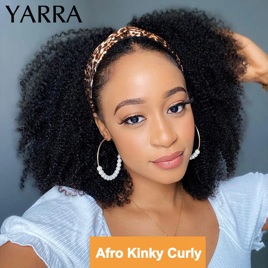 Brazilian Kinky Curly Headband Wig Human Hair 8-30 Inch Remy Kinky Curly Human Hair Wigs For Women 180% Density Full Machine Wig