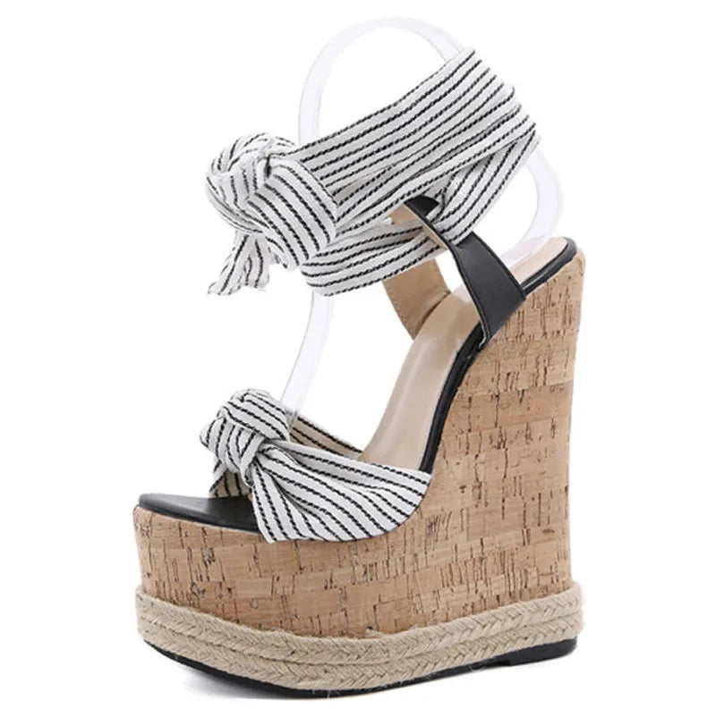 Eilyken Sommer Einfarbige Weiße Plateau Keilsandalen Damen Mode High Heels Knöchelriemen Offene Zehen Schuhe