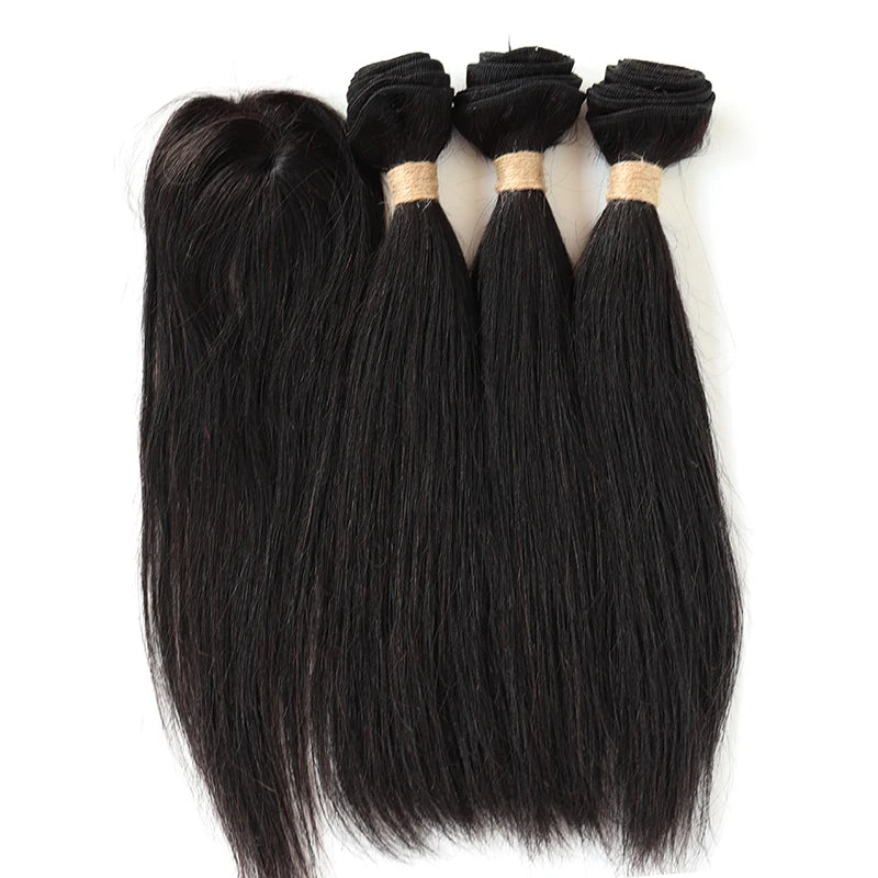 Lockiges Echthaar-Bundles mit Closure, kurzes indisches Echthaar-Bundles mit kreisförmigem Closure