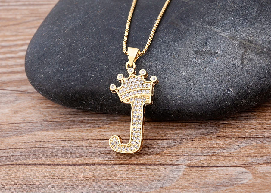 Nidin New Luxury Copper Zircon A-Z Crown Alphabet Pendant Chain Necklace Hip-Hop Style Fashion Woman Man Initial Name Jewelry