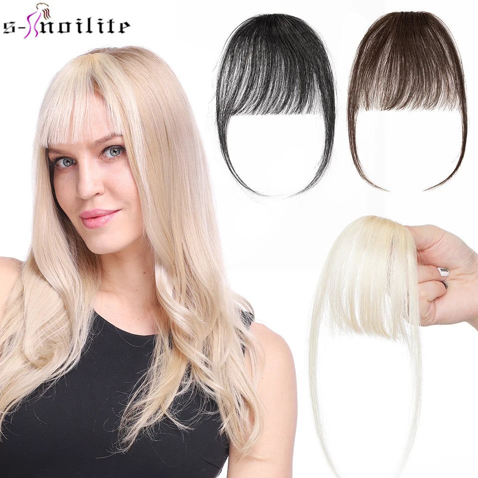 S-noilite 3g Air Bangs Perücke Menschliches Haar Natürliches Schwarzbraun Dünnes Unsichtbares Falsches Haarteil Clip-In Pony Echthaarverlängerung für Frauen