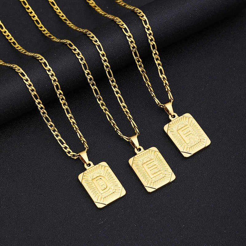 Initial Letter Pendant Necklace Stainless Steel Golden Cuban Chain A-Z Alphabet Name Jewelry For Men Women Gift