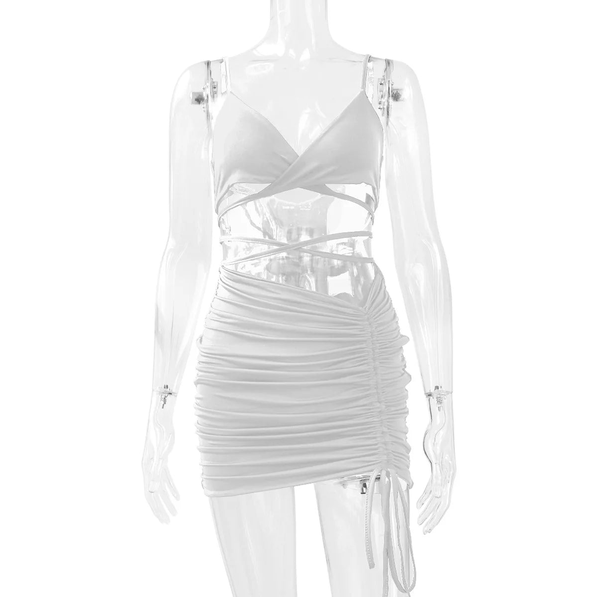 Sexy Spaghetti Strap String Cross Bodycon Dress for Women Solid Backless Cut-out Night Club Dress Summer Sleeveless  Mini Dress