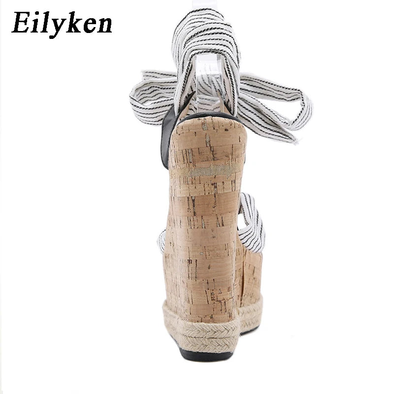 Eilyken Sommer Einfarbige Weiße Plateau Keilsandalen Damen Mode High Heels Knöchelriemen Offene Zehen Schuhe