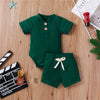 2Pcs Unisex Baby Summer Outfits Suit Solid Color Ribbed Casual Short Sleeves Romper+Elastic Waist Shorts for Toddler Infant