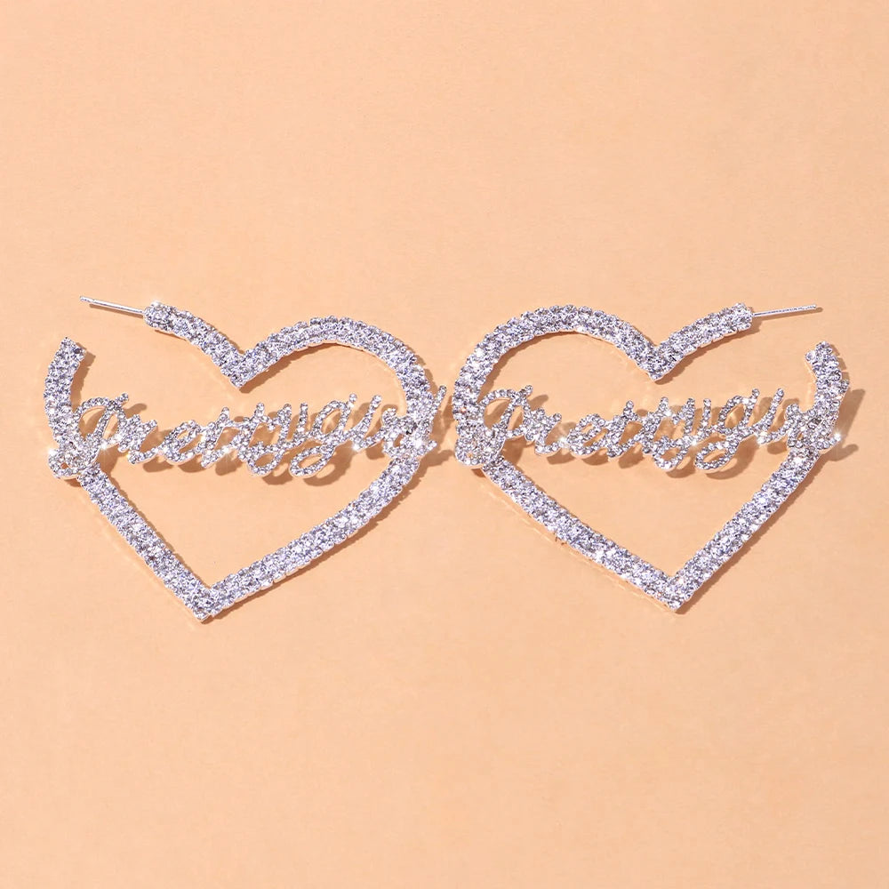 Stonefans Aesthetic Letter Earrings Designer Luxury for Women 2021 Fahsion Jewelry Rhinestone Designer Piercing Heart Earrings