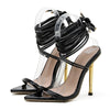 Sommer 12CM Gladiator High-Heel Sandalen für Damen Mode Spitze Offene Zehen Schnür-Stiletto Damen Riemchen-Hochzeitsschuhe Schwarz Rot
