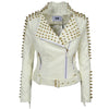 SX Occident Fashion women Club hot style Stud slim fit jacket shoulder rivets zip stitching short PU leather rock coat