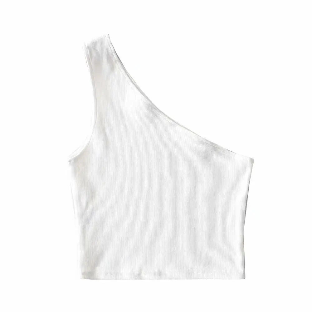 One Shoulder Cropped Tanks Top Women Summer Sleeveless Tanks Camis Sexy Oblique Collar Elastic Corset Slim Crop Tops Tube Lady