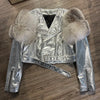 GO BALLISTIC YA Women Leather Jacket With Fur Sleeve Fashion Ladies Crop Jacket