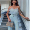 Damen Sexy Jumpsuit Brustwickel Frühling Sommer Mode Weiblich Elegant Weiß Empire Lässig Gerade Lange Jumpsuits