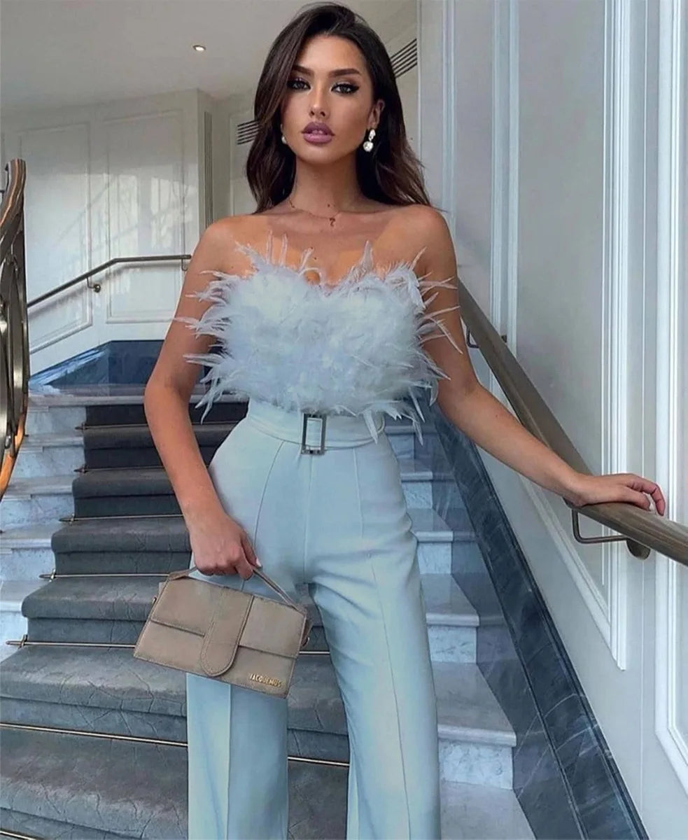 Damen Sexy Jumpsuit Brustwickel Frühling Sommer Mode Weiblich Elegant Weiß Empire Lässig Gerade Lange Jumpsuits